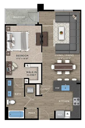 1+1B Floor Plan
