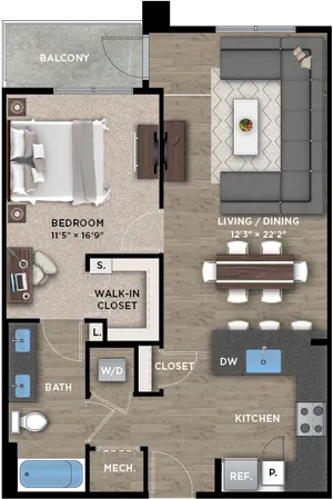 1+1B Floor Plan