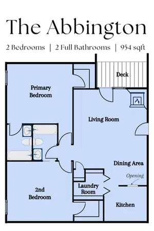 The Abbington Floorplan - 2 bedrooms, 2 full bathrooms, 954 square feet