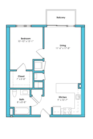 One Bedroom One Bath (694 SF)
