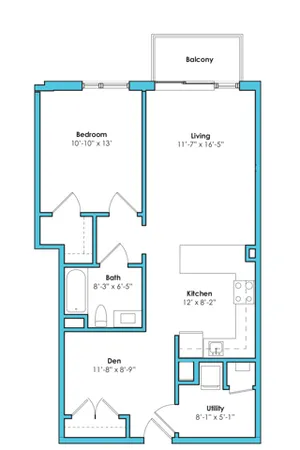 One Bedroom One Bath Den(844 SF)