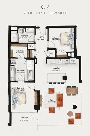 C7 | 2 Bed 2 Bath 1,399 square feet
