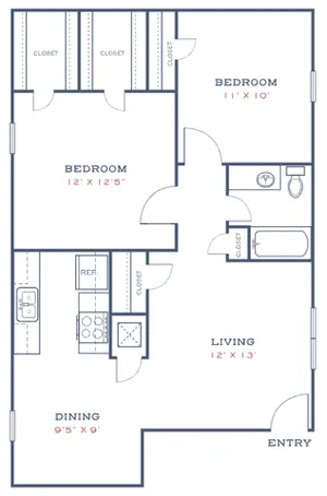 B1 - 2BD, 1BA - 930SF