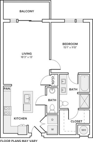825 square foot one bedroom one bath apartment floorplan image