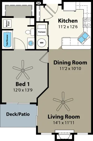 1 Bdrm Floor Plan | Woodland Reserve | Ankeny, Iowa
