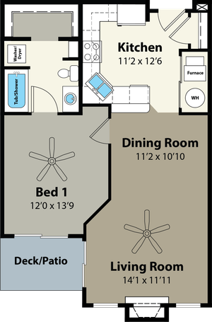 1 Bdrm Floor Plan | Woodland Reserve | Ankeny, Iowa