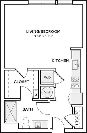 585 square foot studio one bath floor plan image