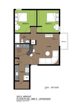 303 Wright 2 Bed Floorplan C Upgraded