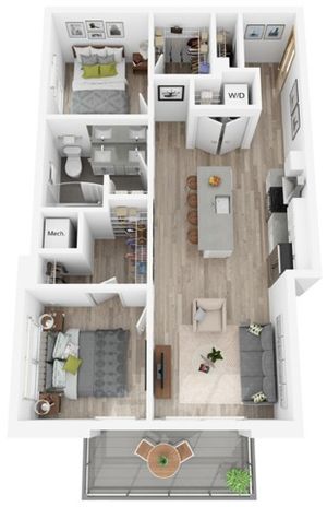 Plan J | 2 bed, 1 bath