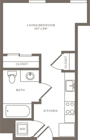 387 square foot studio one bath floor plan image