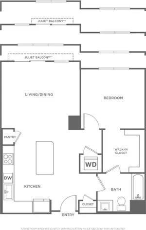 One Bedroom One Bath (809 SF)