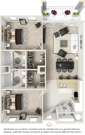 Haven 2 bedrooms 2 bathrooms floor plan