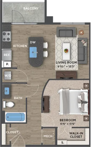 1+1A Floor Plan
