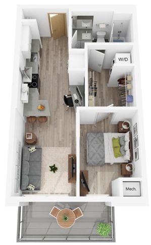 Plan H | 1 bedroom, 1 bathroom