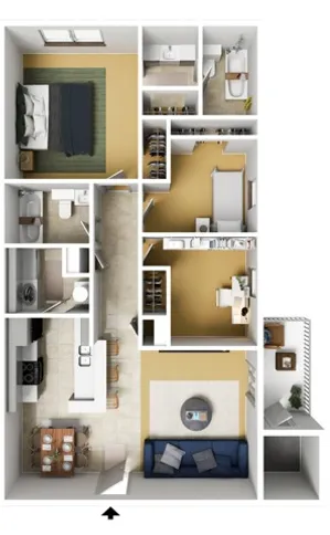 Three Bedrooms | Two Bathrooms | 1022 sqft | Patio/Balcony | Full-Sized Washer/Dryer Connections