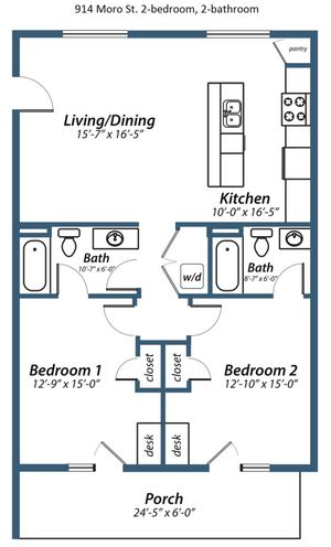 2-bed, 2-bath with patio
