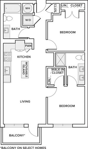 893-925 square foot two bedroom two bath floor plan image