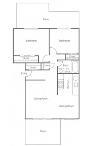 2BD/1BA Plan B | 2 bed 1 bath | from 820 square feet
