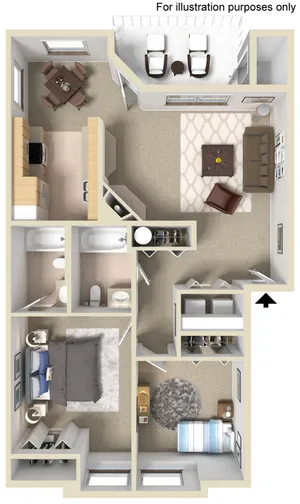 Gold Two Bedroom Cascade View Apartment Homes Floor Plan