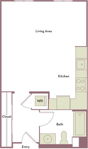 525 square foot studio one bath apartment floorplan image
