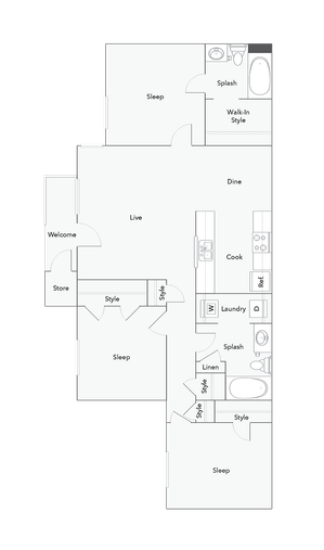 3 Bed 2 Bath Floorplan