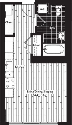 407 square foot studio one bath floor plan image