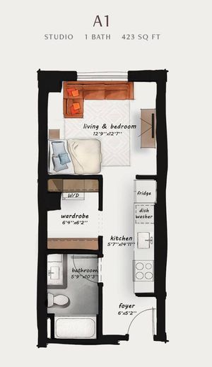 A1 | Studio 423 square feet