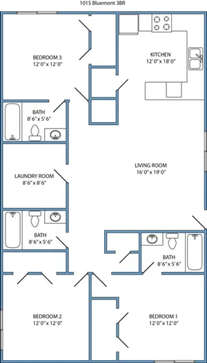 3-bed, 3-bath with washer and dryer