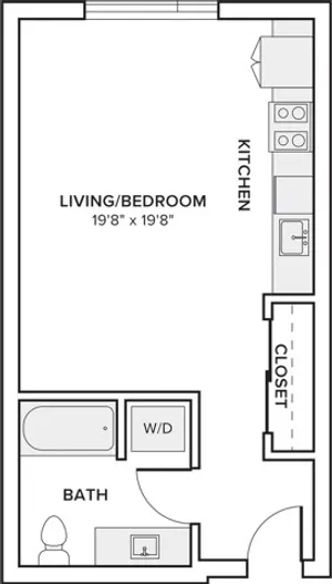 482-557 square foot studio one bath apartment floor plan in Seattle, WA