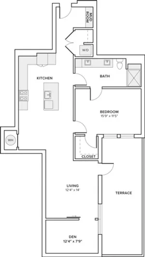 1132 quare foot one bedroom one bath with den apartment floorplan image