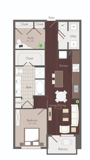 1 bedroom floor plan