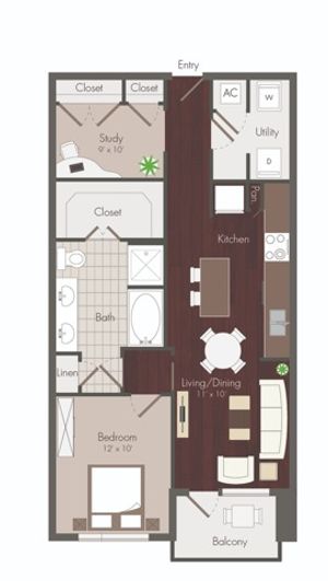 Haskell | 1 bedroom floor plan | renovated