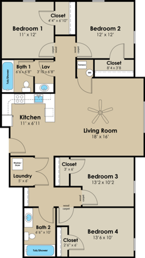 4 Bedroom Floor Plan | West Towne | Ames, Iowa