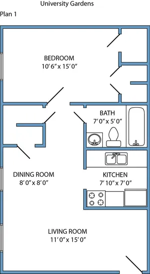 Plan 1 - 1 bed, 1 bath