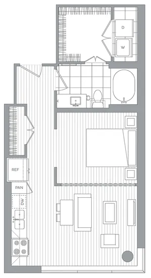 D / Studio / 1 Bath