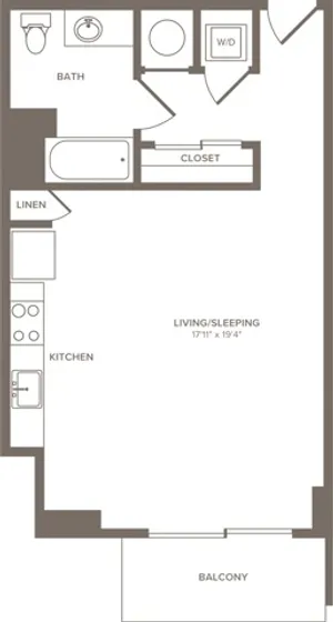 580 square foot studio one bath floor plan image