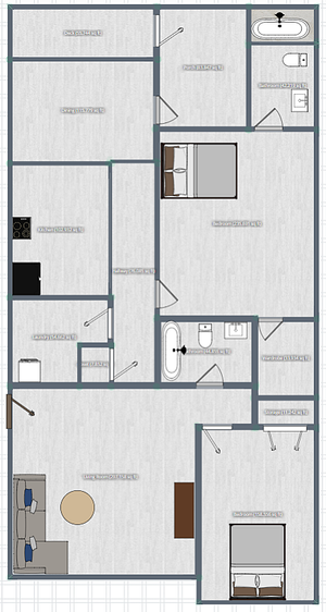 Efficiently designed floor plan showcasing 3 bedrooms, a welcoming living room, modern kitchen, and luxurious bathrooms.