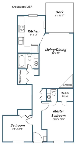 2-bed, 1.5 bath with fireplace