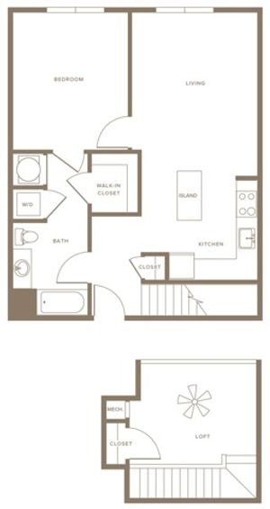 1005 square foot one bedroom one bath with loft apartment floorplan image