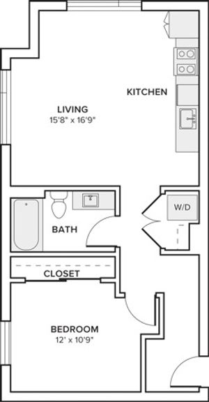 700 square foot one bed one bath floor plan in Seattle, WA