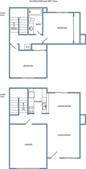 2-Bed, 1-Bath, 2-Story Floorplan