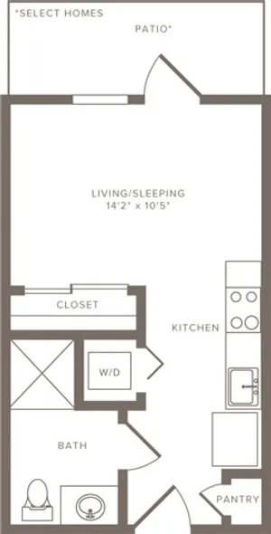 376 square foot studio one bath floorplan image