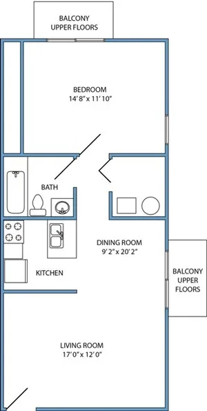 1-bed, 1-bath upper level