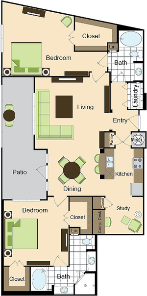 Two Bedroom Two Bath (1499 SF)