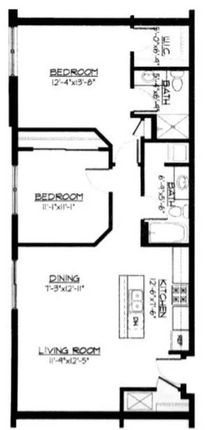 2 Bed / 2 Bath - 1,046 SF