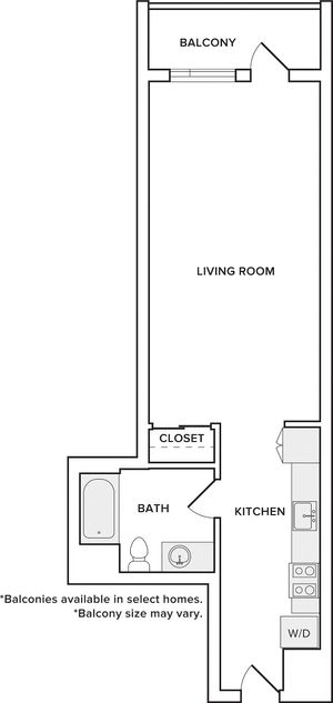 511-518 square foot studio one bath floor plan image