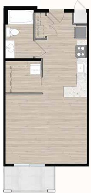 A 3-D image of a spacious Studio Apartment
