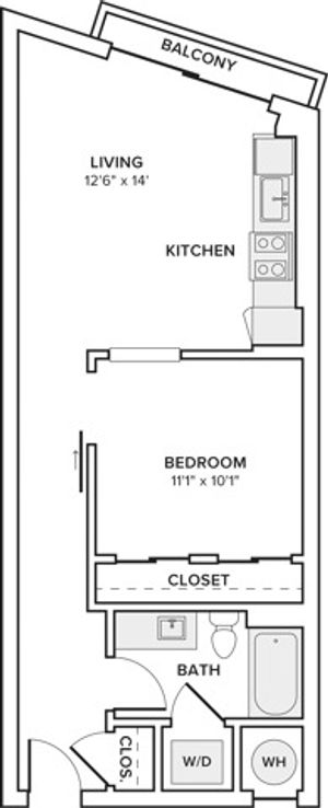 615 square foot one bedroom one bath apartment floorplan image