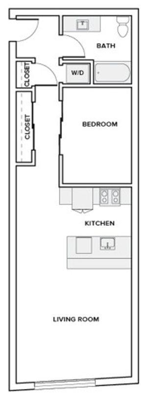 621 to 768 square foot one bedroom one bath apartment floor plan image in Redmond, WA