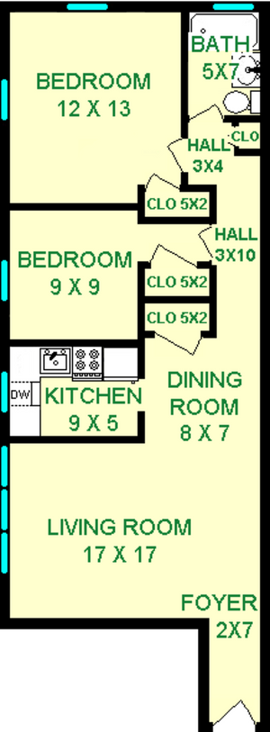 Faulkner Bedroom Plus Den/Office floorplan shows roughly 658 square feet, with bedroom, den/office, a living room, dining room, kitchen, bathroom, foyer and closets.
